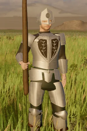 Castle guard: plate and a spear. A Frontier character, cropped from an engine line-up.