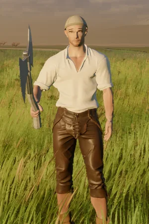 Farmer: shirtsleeves and a hand axe. A Frontier character, cropped from an engine line-up.